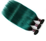 1B Green Ombre Human Hair Extensions Silky Straight Hair Weave